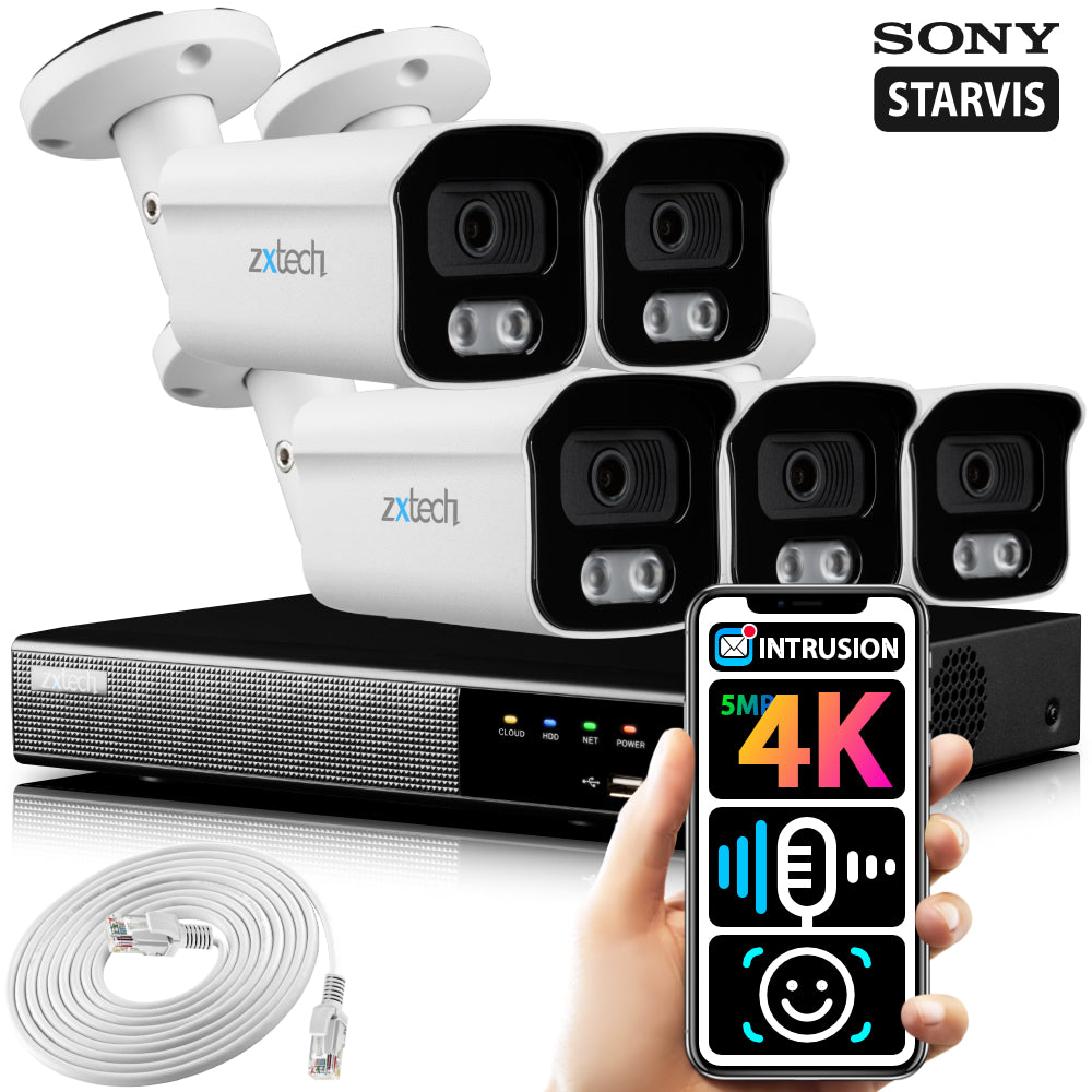 Zxtech 5x 5MP 4K UHD PoE Outdoor Security Camera Face Recognition System RX5B9Y