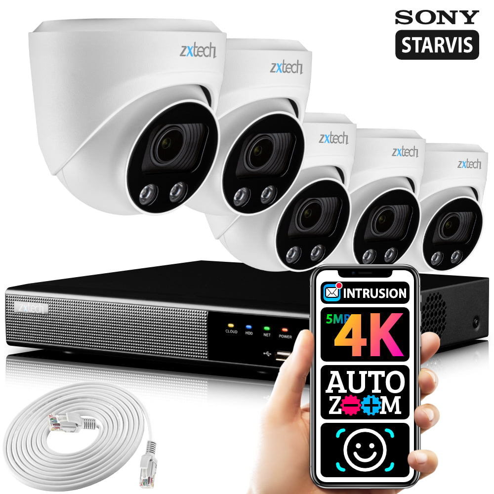 Zxtech  5MP 4K Ultra HD Auto Zoom PoE UHD CCTV Camera Face Recognition System RX5C9Y
