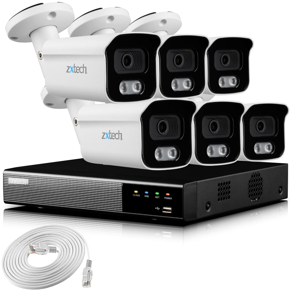 Zxtech 4K CCTV System - 6 x IP PoE Cameras Audio Recording Face Detection Outdoor Sony Starvis  | RX6B9Y