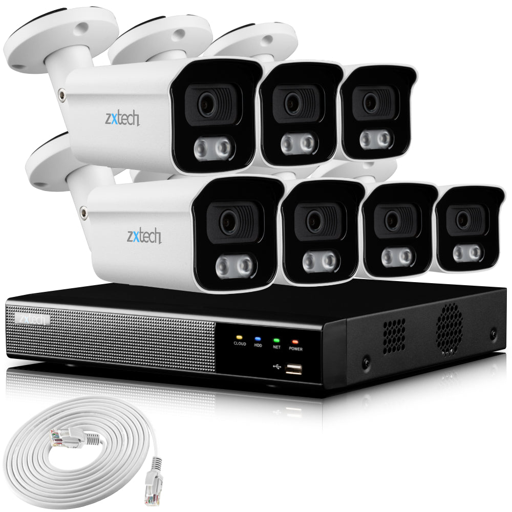 Zxtech 4K CCTV System - 7 x IP PoE Cameras Audio Recording Face Detection Outdoor Sony Starvis  | RX7B9Y