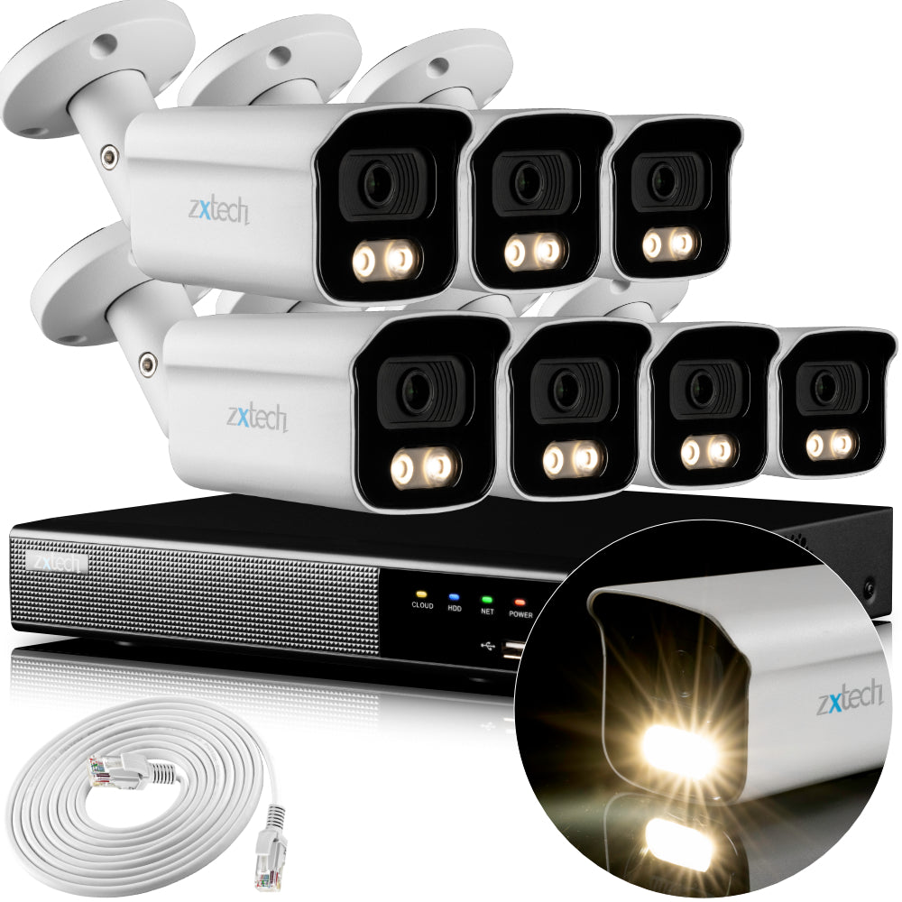 Zxtech 4K CCTV System - 7 x IP PoE Cameras Audio Recording Face Detection Outdoor Sony Starvis  | RX7B9Y