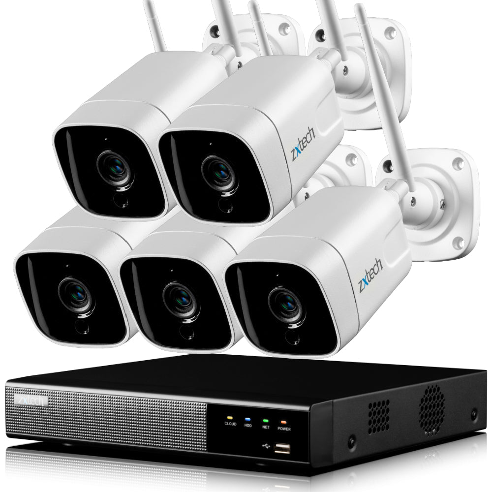 Zxtech 5MP Wireless CCTV System - 5x WiFi Security Cameras Outdoor 2-Way-Audio Night Vision 9CH Sony Starvis  | WF5A9Y