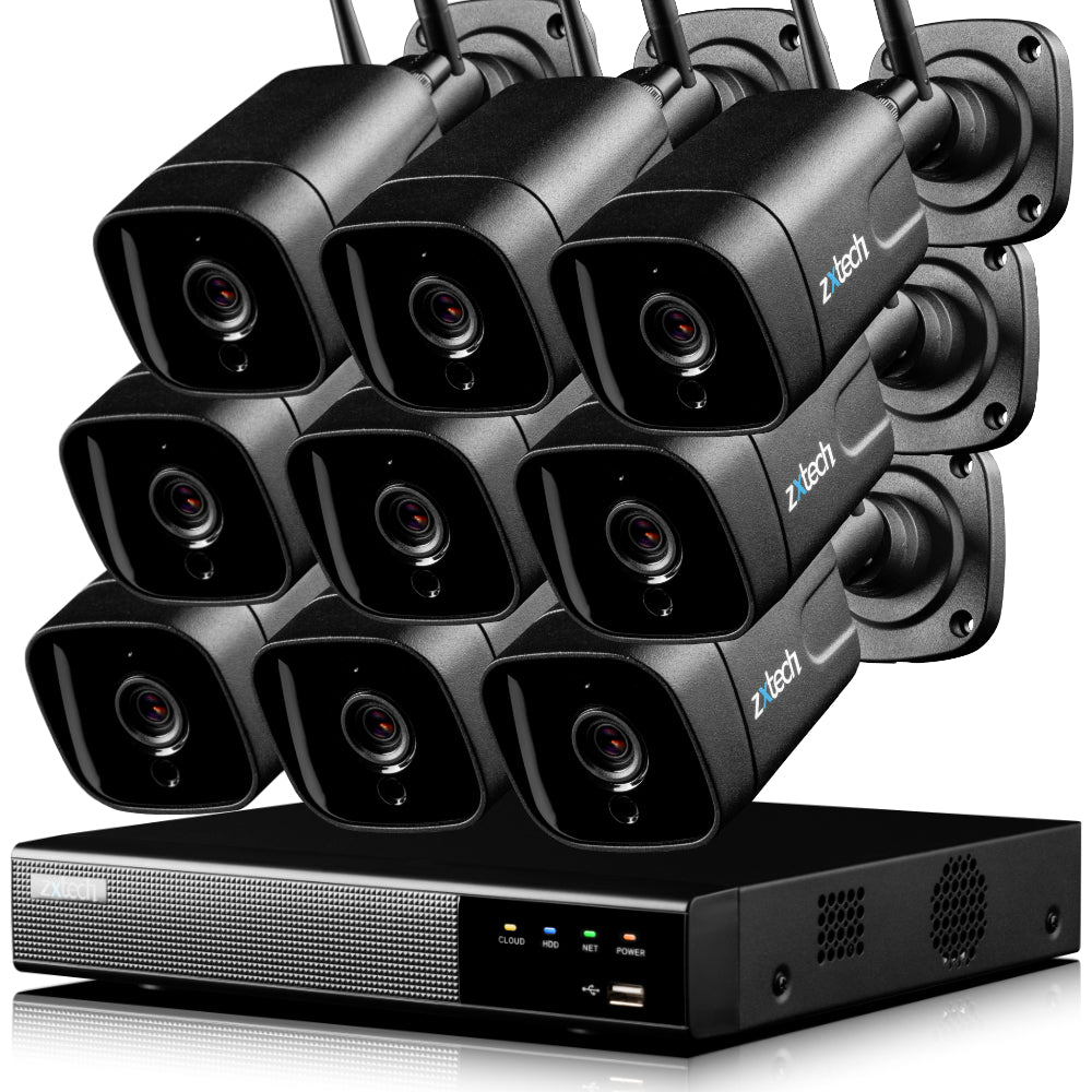 Zxtech 5MP Wireless CCTV System - 9x WiFi Security Cameras Outdoor 2-Way-Audio Night Vision 9CH Sony Starvis  | WF9D9Y