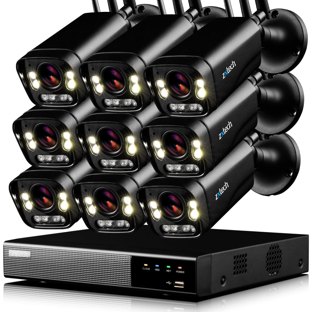Zxtech 5MP Wireless CCTV System - 9x WiFi Security Cameras Outdoor 2-Way-Audio Night Vision 9CH Sony Starvis  | WF9D9Y